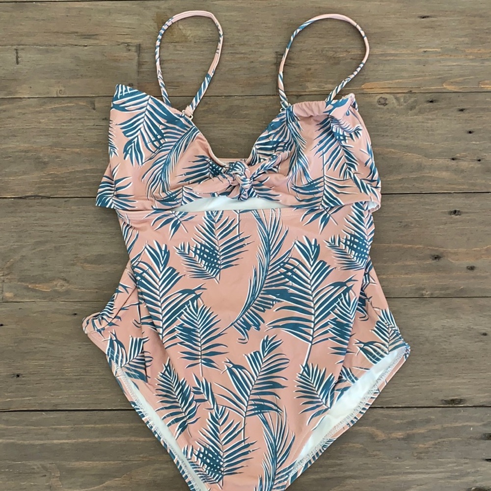 Pink with palm print one piece